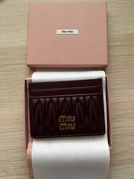 Miu Miu Accessories - Miu Miu Burgundy Quilted Leather Card Case with Gold Logo